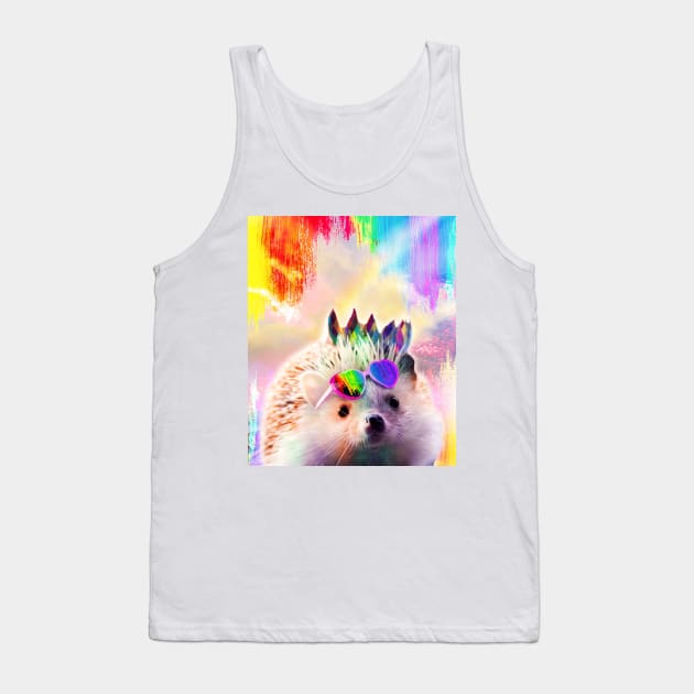 Rainbow Hedgehog Wearing Love Heart Glasses Tank Top by Random Galaxy